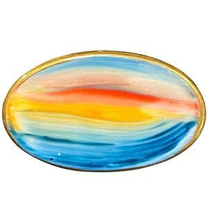 Royal Tara Ireland Painted Bone China Pin Striped Gold Tone Brooch Colorful